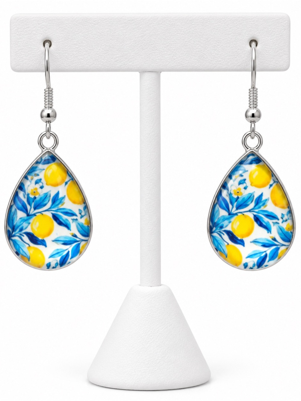 Glass floral teardrop earrings NWOT
